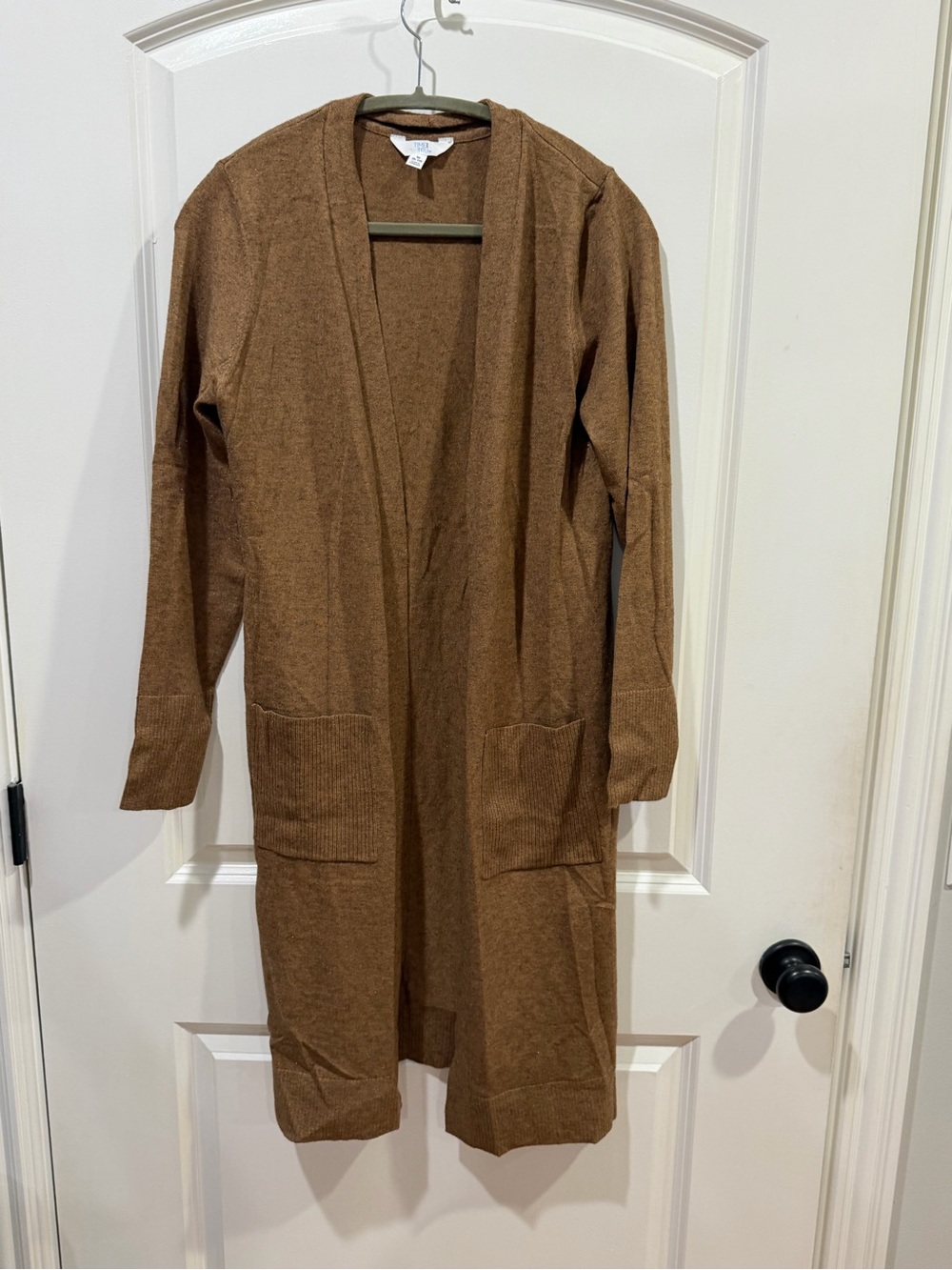 Time and Tru Brown Open-Front Long Cardigan